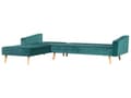 Miniatyrbilde 6 av 11: Hjørnesovesofa med 3 puter Grønn Fløyelspolstring Lette Treben Liggende Høyrehånds Sjeselong 4-seter