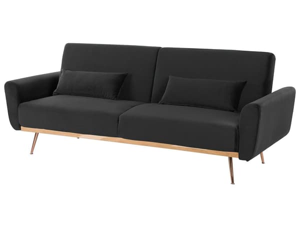 Sovesofa Svart Fløyel Metallben 3-seter med ekstra puter Moderne Retro Stue