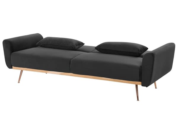 Sovesofa Svart Fløyel Metallben 3-seter med ekstra puter Moderne Retro Stue