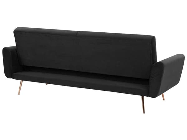 Sovesofa Svart Fløyel Metallben 3-seter med ekstra puter Moderne Retro Stue