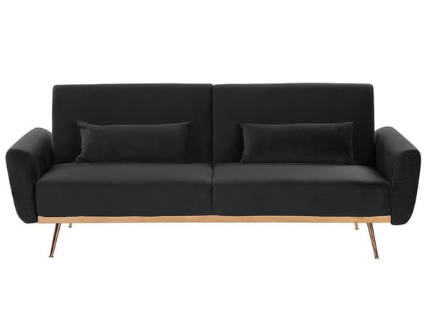 Sovesofa Svart Fløyel Metallben 3-seter med ekstra puter Moderne Retro Stue