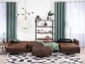 Miniatyrbilde 4 av 11: Hjørnesofa Brun Kunstskinn Tuftet Moderne U-formet Modulær 5-seter med fotskammel og sjeselonger