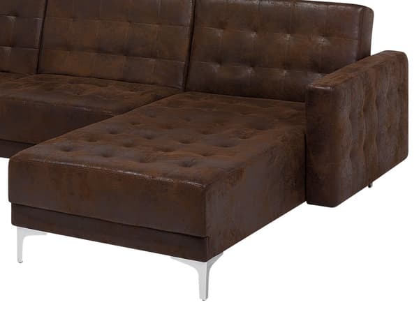 Hjørnesofa Brun Kunstskinn Tuftet Moderne U-formet Modulær 5-seter med fotskammel og sjeselonger