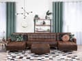 Miniatyrbilde 2 av 11: Hjørnesofa Brun Kunstskinn Tuftet Moderne U-formet Modulær 5-seter med fotskammel og sjeselonger