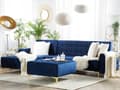 Miniatyrbilde 2 av 8: Hjørnesofa med sovefunksjon Marineblå Fløyel 267 x 168 x 83 cm L-form Modulær 4-seter med fotskammel Høyrevendt Sjeselong Moderne