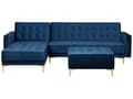 Miniatyrbilde 1 av 8: Hjørnesofa med sovefunksjon Marineblå Fløyel 267 x 168 x 83 cm L-form Modulær 4-seter med fotskammel Høyrevendt Sjeselong Moderne