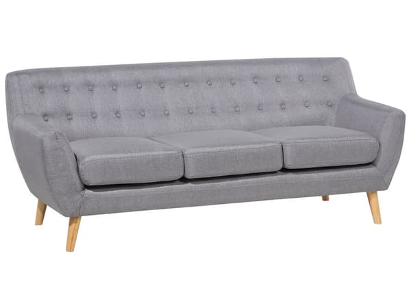 3-seters sofa Lysegrå polstret med tuftet rygg med tykk polstring Ben i lyst tre Skandinavisk minimalistisk stue