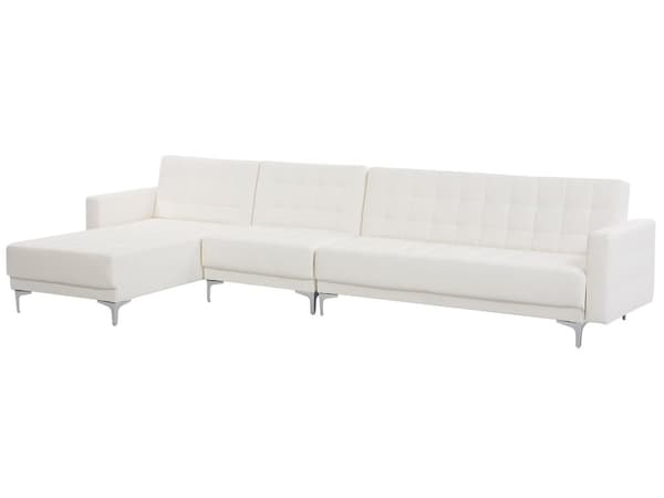 Hjørnesofa Hvit Kunstskinn Tuftet Moderne L-formet Modulær 5-seters Høyre Sjeselong