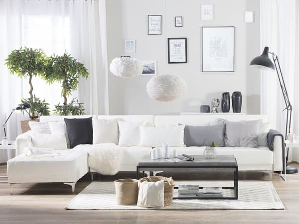 Hjørnesofa Hvit Kunstskinn Tuftet Moderne L-formet Modulær 5-seters Høyre Sjeselong