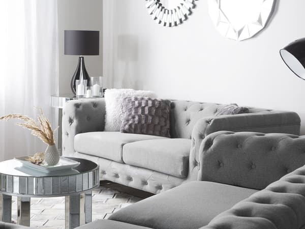 5-seters Chesterfield Sofasett Lys Grå Knapp Tuftet