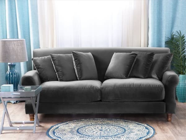 Sofa Grå Fløyel Polstret Lyst tre 2-seter med 6 puter Retro Klassisk design Stue