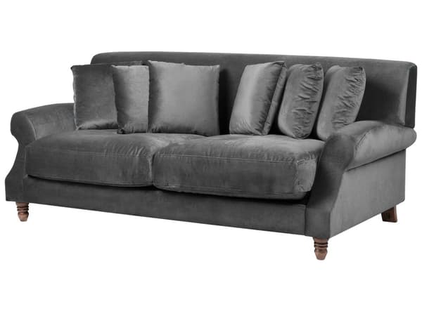 Sofa Grå Fløyel Polstret Lyst tre 2-seter med 6 puter Retro Klassisk design Stue