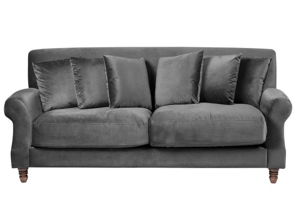Sofa Grå Fløyel Polstret Lyst tre 2-seter med 6 puter Retro Klassisk design Stue