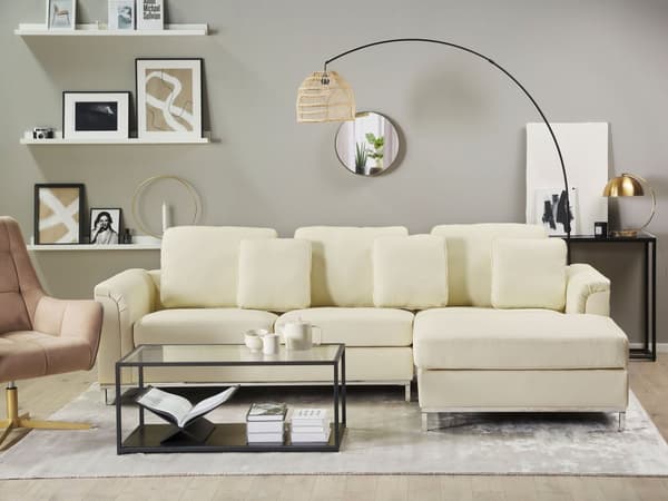 Hjørnesofa Beige skinnpolstret L-formet med venstrehånds orientering