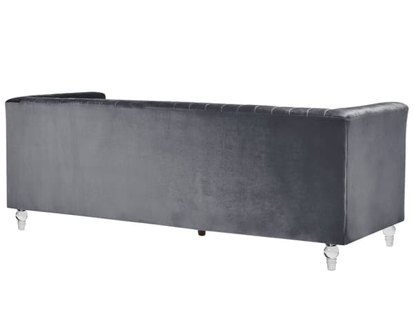 Sofa Mørkegrå Fløyel 3-seter Dekorative ben i akryl Quilting Klassisk Mid-Century Stue
