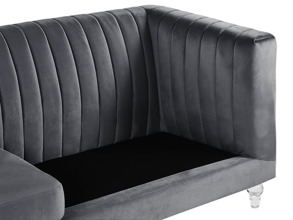 Sofa Mørkegrå Fløyel 3-seter Dekorative ben i akryl Quilting Klassisk Mid-Century Stue