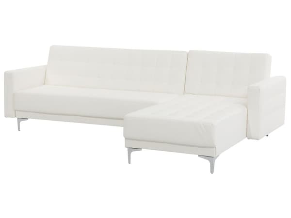 Hjørnesofa Hvit Kunstskinn Moderne L-formet Modulær 4-seter Venstrevendt sjeselong