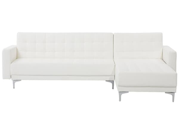 Hjørnesofa Hvit Kunstskinn Moderne L-formet Modulær 4-seter Venstrevendt sjeselong