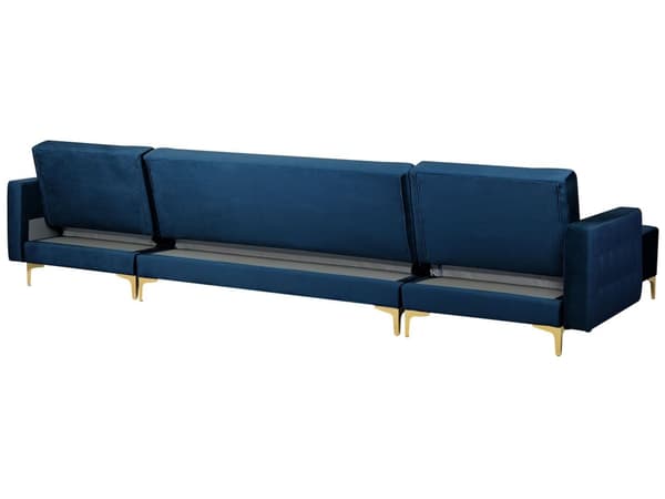 Hjørnesofa Marineblå Fløyel Tuftet stoff Moderne U-formet Modulær 5-seter med fotskammel og sjeselonger