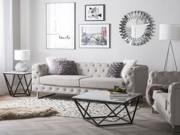 3-seters Chesterfield-sofa Beige Elfenben Knapptuftede