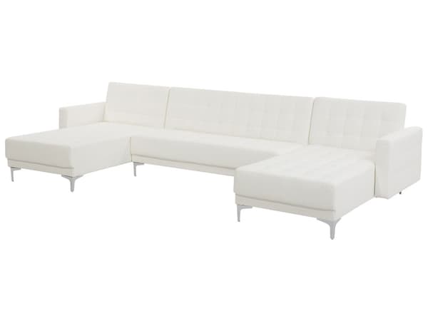Hjørnesofa Hvit Kunstskinn Tuftet Stoff Moderne U-formet Modulær 5-seter med Sjeselonger
