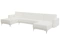 Miniatyrbilde 4 av 7: Hjørnesofa Hvit Kunstskinn Tuftet Stoff Moderne U-formet Modulær 5-seter med Sjeselonger