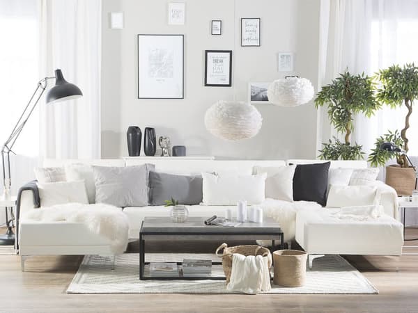 Hjørnesofa Hvit Kunstskinn Tuftet Stoff Moderne U-formet Modulær 5-seter med Sjeselonger