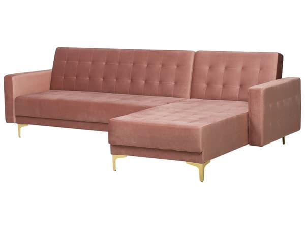 Hjørnesofa Rosa Fløyel 4-seter L-form Høyrevendt sjeselong Justerbar rygg Sovefunksjon Moderne design Modulær