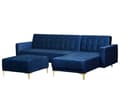 Miniatyrbilde 4 av 8: Hjørnesofa Marineblå Fløyel Tuftet stoff Moderne L-formet Modulær 4-seter med fotskammel og sjeselong