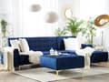 Miniatyrbilde 2 av 8: Hjørnesofa Marineblå Fløyel Tuftet stoff Moderne L-formet Modulær 4-seter med fotskammel og sjeselong