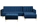 Miniatyrbilde 1 av 8: Hjørnesofa Marineblå Fløyel Tuftet stoff Moderne L-formet Modulær 4-seter med fotskammel og sjeselong
