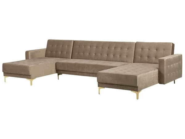 Hjørnesofa Beige Fløyel Moderne U-formet Modulær 5-seter med sjeselonger