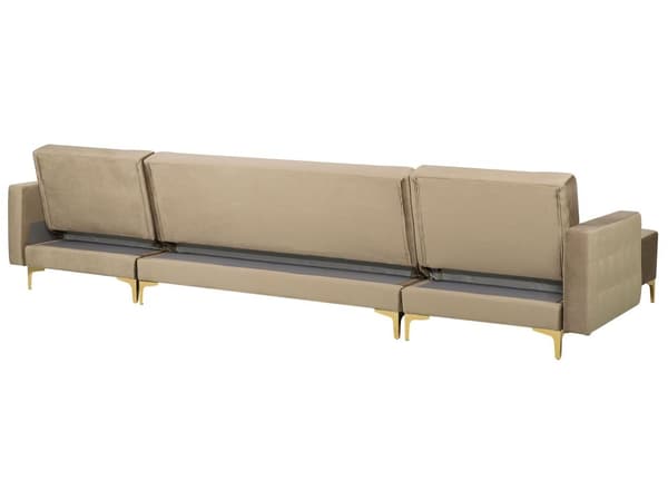 Hjørnesofa Beige Fløyel Moderne U-formet Modulær 5-seter med sjeselonger