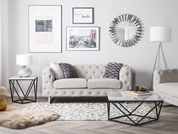 2-seters Chesterfield-sofa Beige Elfenben Knapptuftede
