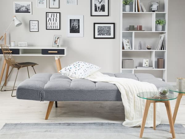 Sovesofa Lysegrå Stoff 3-seter Skumpolstring Justerbar ryggstøtte Sofa med sovefunksjon Enkeltseng Moderne stil