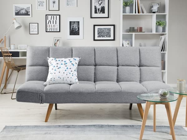 Sovesofa Lysegrå Stoff 3-seter Skumpolstring Justerbar ryggstøtte Sofa med sovefunksjon Enkeltseng Moderne stil