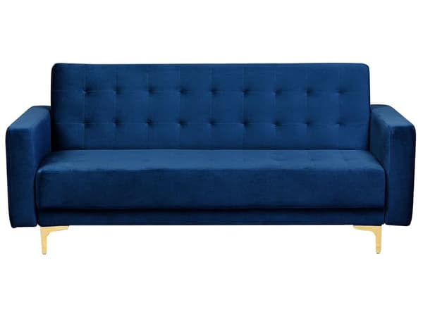 Sofagruppe Marineblå Fløyel 3-seters sovesofa 2 lenestoler Justerbar rygg Sovefunksjon Metallben Dekorative knapper Moderne design Stue