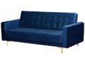 Miniatyrbilde 5 av 11: Sofagruppe Marineblå Fløyel 3-seters sovesofa 2 lenestoler Justerbar rygg Sovefunksjon Metallben Dekorative knapper Moderne design Stue
