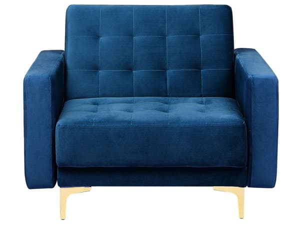 Sofagruppe Marineblå Fløyel 3-seters sovesofa 2 lenestoler Justerbar rygg Sovefunksjon Metallben Dekorative knapper Moderne design Stue