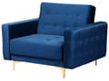 Miniatyrbilde 8 av 11: Sofagruppe Marineblå Fløyel 3-seters sovesofa 2 lenestoler Justerbar rygg Sovefunksjon Metallben Dekorative knapper Moderne design Stue
