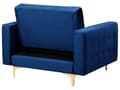 Miniatyrbilde 10 av 11: Sofagruppe Marineblå Fløyel 3-seters sovesofa 2 lenestoler Justerbar rygg Sovefunksjon Metallben Dekorative knapper Moderne design Stue