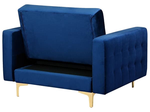 Sofagruppe Marineblå Fløyel 3-seters sovesofa 2 lenestoler Justerbar rygg Sovefunksjon Metallben Dekorative knapper Moderne design Stue