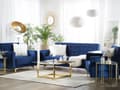 Miniatyrbilde 2 av 11: Sofagruppe Marineblå Fløyel 3-seters sovesofa 2 lenestoler Justerbar rygg Sovefunksjon Metallben Dekorative knapper Moderne design Stue