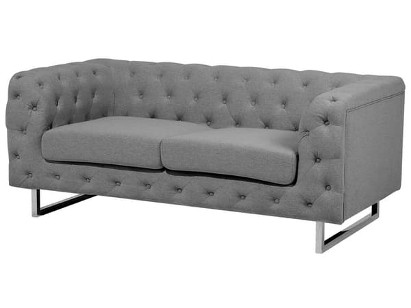 2-seters Chesterfield-sofa Lysegrå Elfenben Knapptuftede