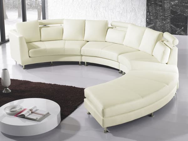 Buet sofa beige imitert skinn modul 7-seter justerbar nakkestøtte moderne