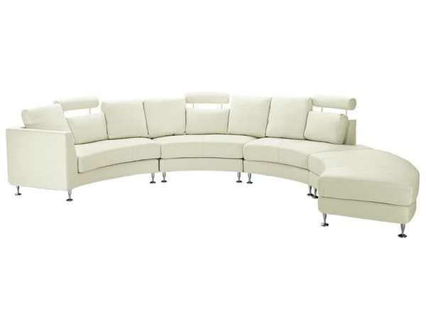 Buet sofa beige imitert skinn modul 7-seter justerbar nakkestøtte moderne