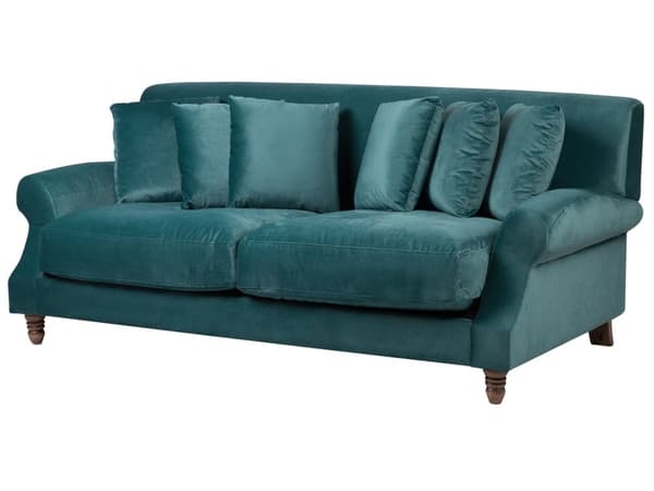 Sofa Blå Fløyel Polstret Lyst tre 2-seter med 6 puter Retro Klassisk design Stue
