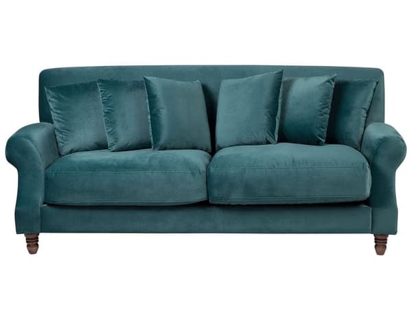 Sofa Blå Fløyel Polstret Lyst tre 2-seter med 6 puter Retro Klassisk design Stue