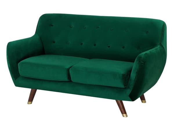 Sofa Grønn Fløyel 2-seters Knapp Tuftet Rygg Polstret Sete Treben