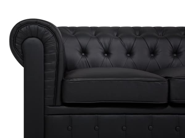 Chesterfield Sofa Svart Imitert Skinn Møbeltrekk Mørkt Tre 3-seters